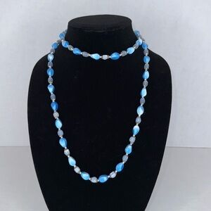 Antique estate Glass Blue Beaded Necklace lot A6